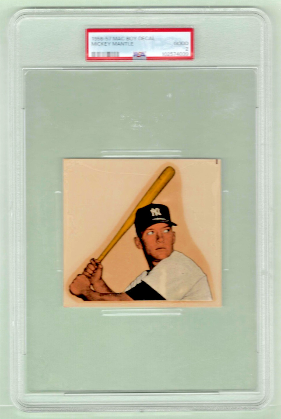 1956-57 Mac Boy Decal Made For Bat Rack Mickey Mantle NY Yankees Graded PSA 2