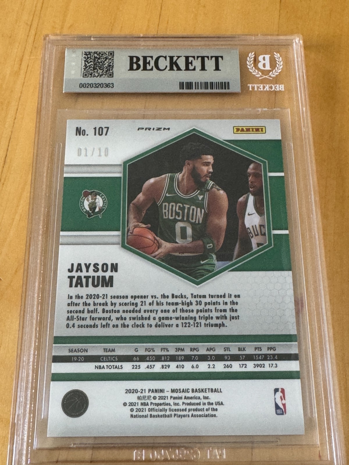 Jayson Tatum 2020-21 #107 Mosaic Green Swirl /10 RARE BGS 9 MINT Celtics