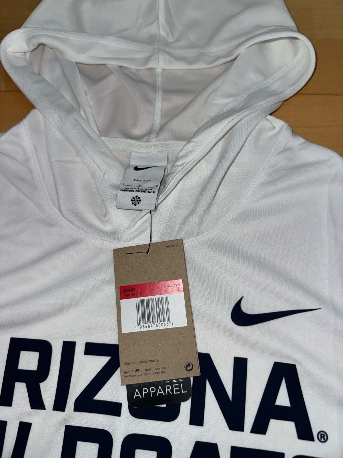 New Mens Nike NCAA Arizona Wildcats On-Field Lightweight Hoodie White Sz L