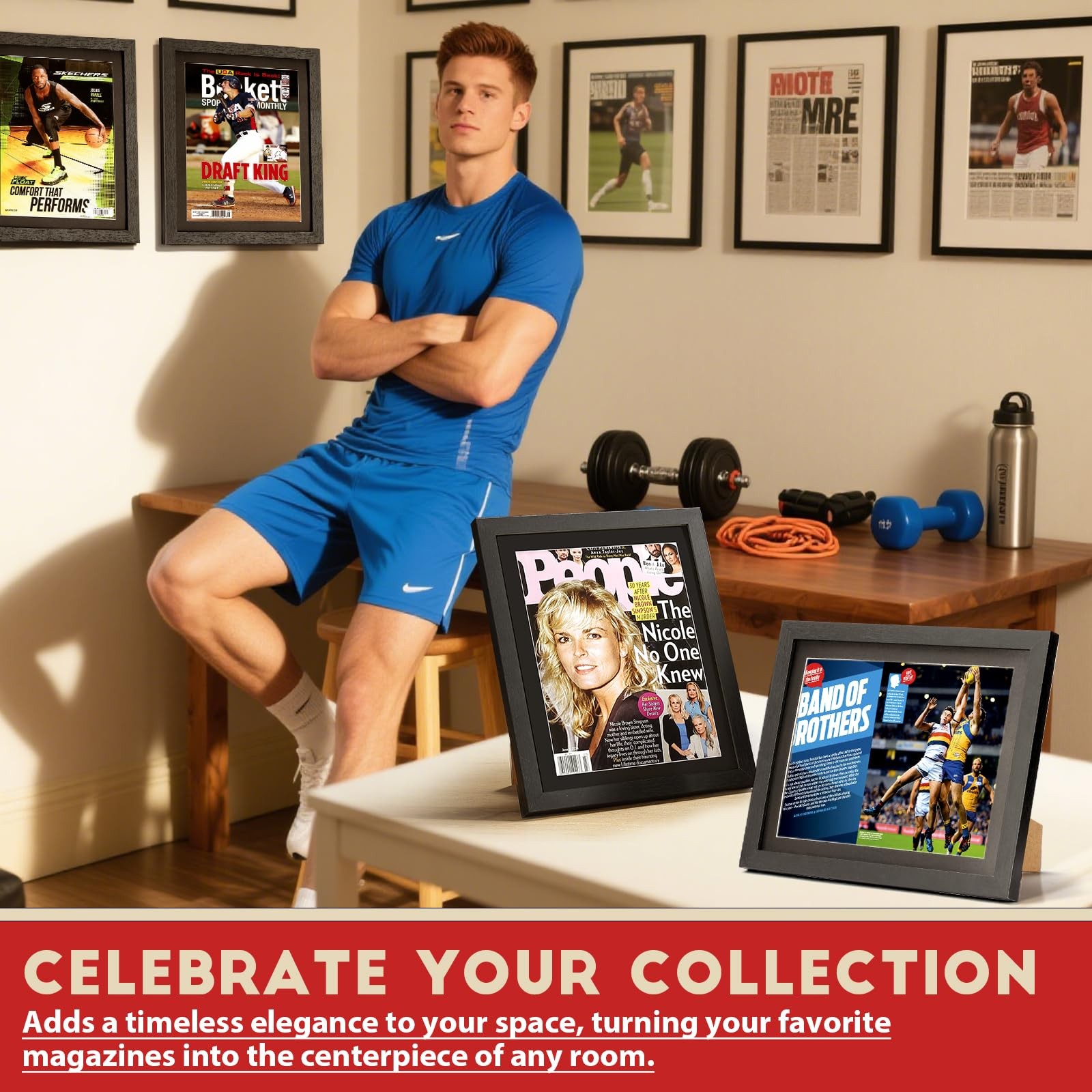 Sports Magazine Frame, Wood Display Case for 8″ x 10.5″ Magazines, Wall Moun