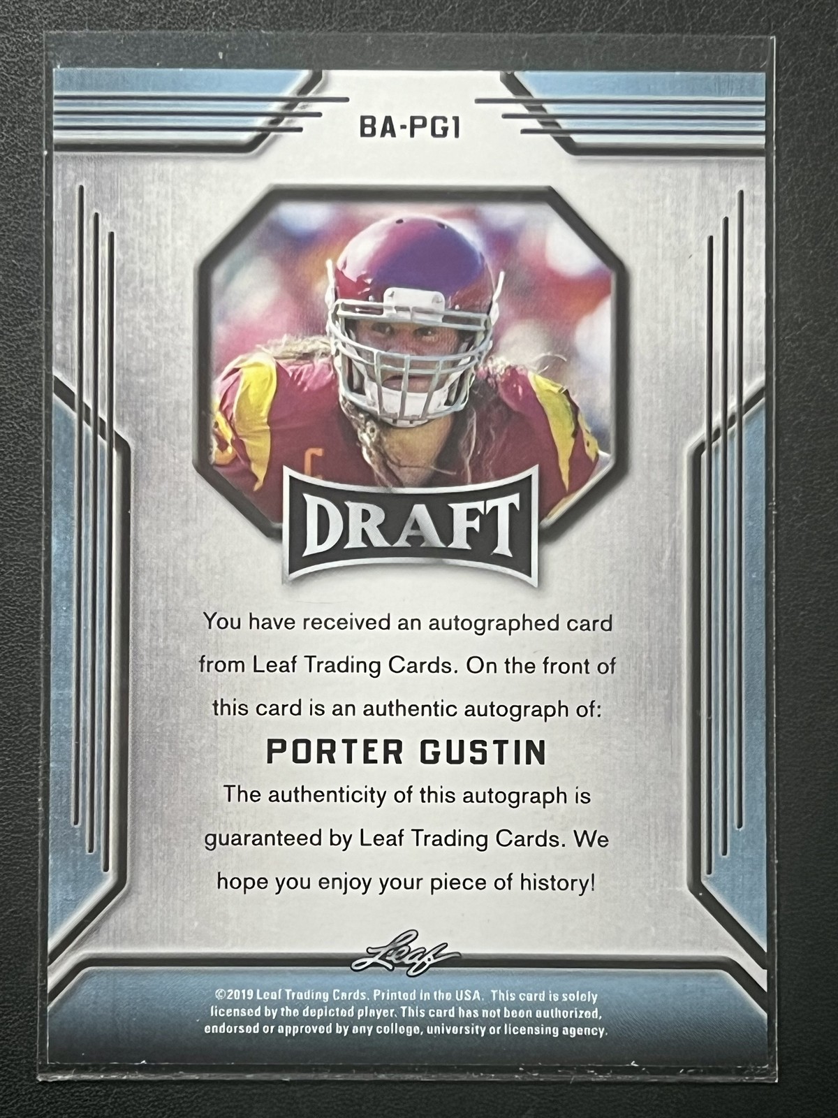 2019 Leaf Draft Autographs #BA-PG1 Porter Gustin USC Trojans