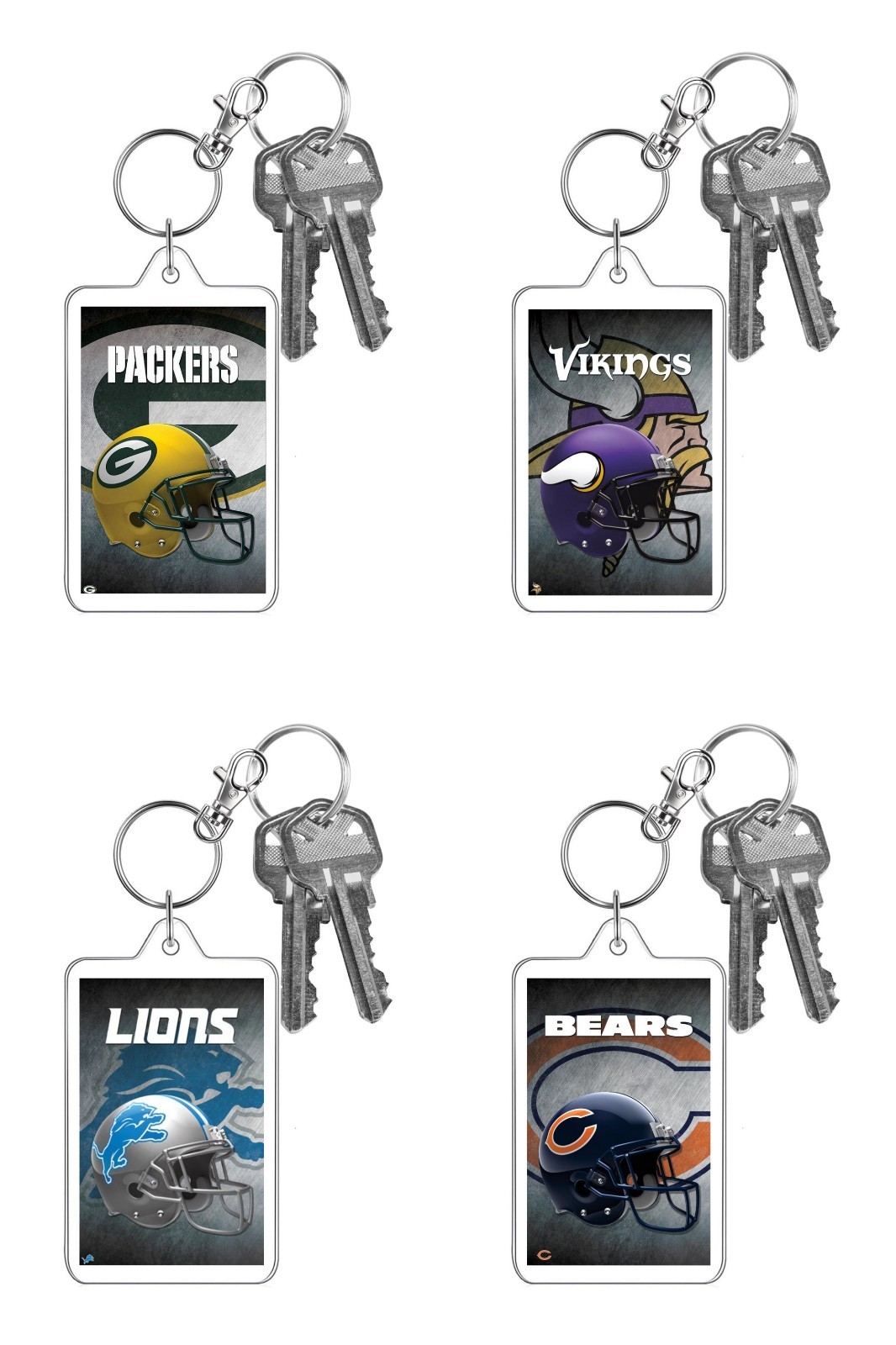 NFL Football Metallic Photo Keychain Steel Design Helmet Team Logo ID Badge Clip
