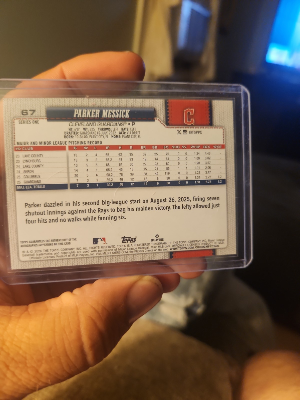 PARKER MESSICK 2025 TOPPS SERIES ONE ROOKIE AUTO #67 GUARDIANS Q3562