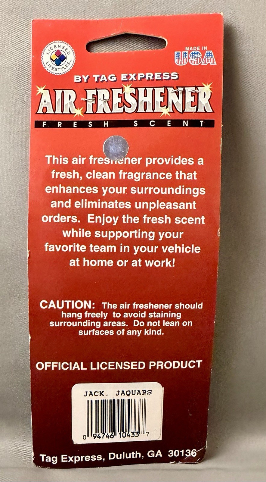Jacksonville Jaguars Car Air Freshener Fresh Scent New In Package