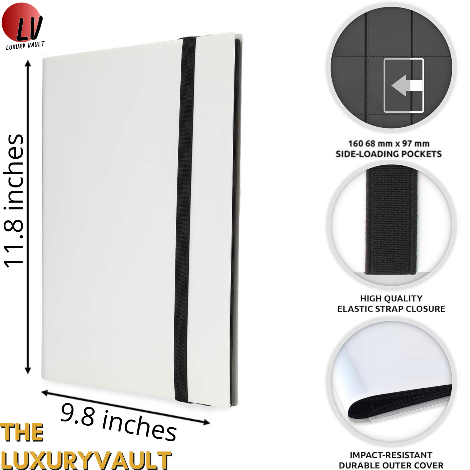 396 Card Pocket Binder with Elastic 9 Pocket Trading Cards Album Folder, White