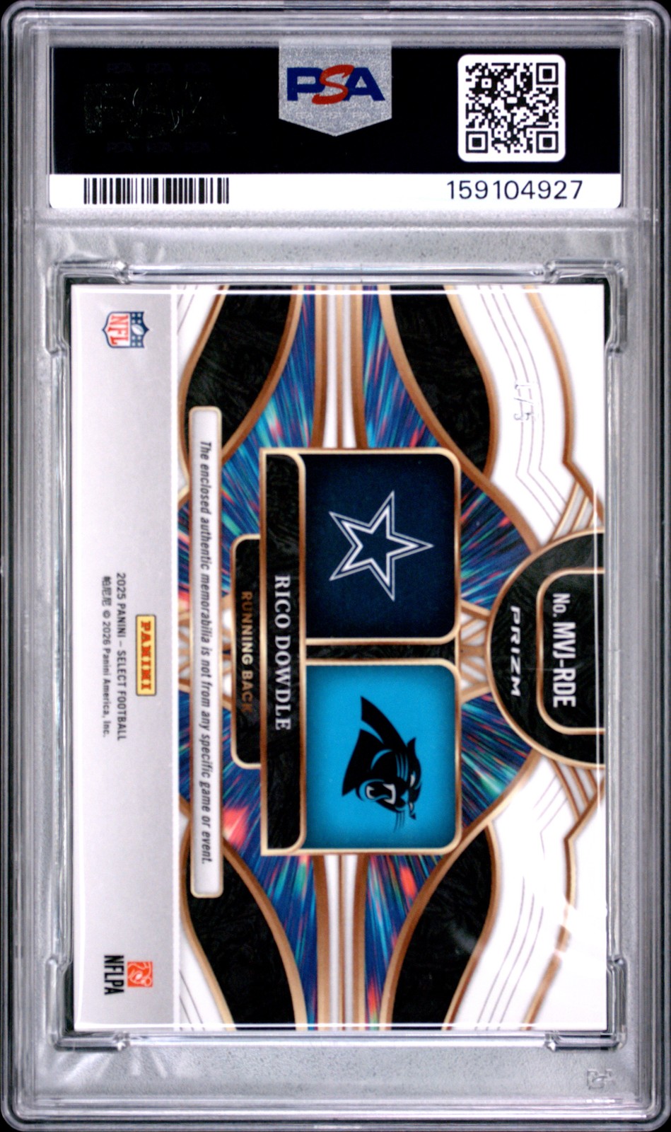 2025 PANINI SELECT MULTIVERSE JERSEYS GREEN PRIZM #MVJ-RDE RICO DOWDLE 1/5 PSA 7