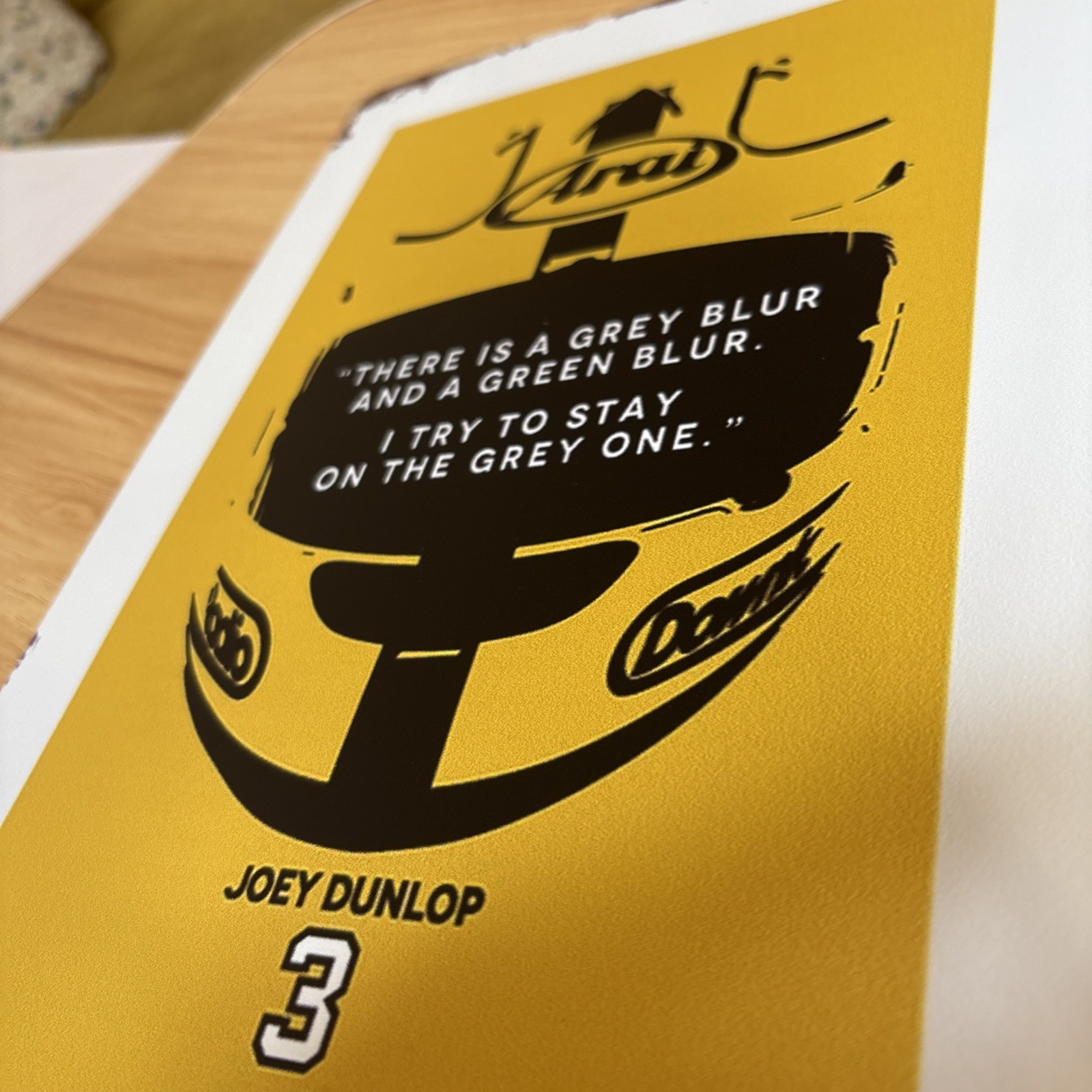 Joey Dunlop Yellow Arai Slogan Metal Distressed Rectangular Sign 20 X 30 Cms