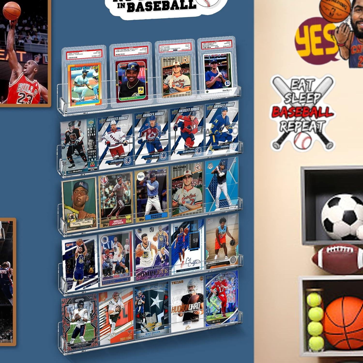 Tutata Sports Card Display Shelf for Wall, Hold 16 Graded or 20 Sleeved Trading