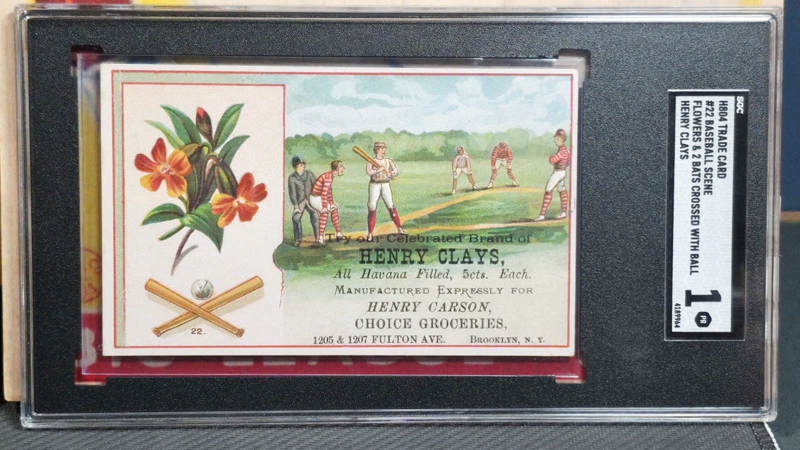 1880’s H804 BASEBALL COMICS Henry Clays Flowers 2 Bats SGC 1 1800’S RARE!