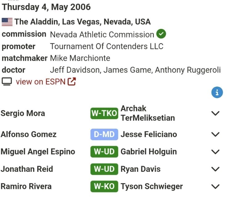 2006 Contender “Latin Warriors” Sergio Mora Alfonso Gomez ++ Boxing Ticket