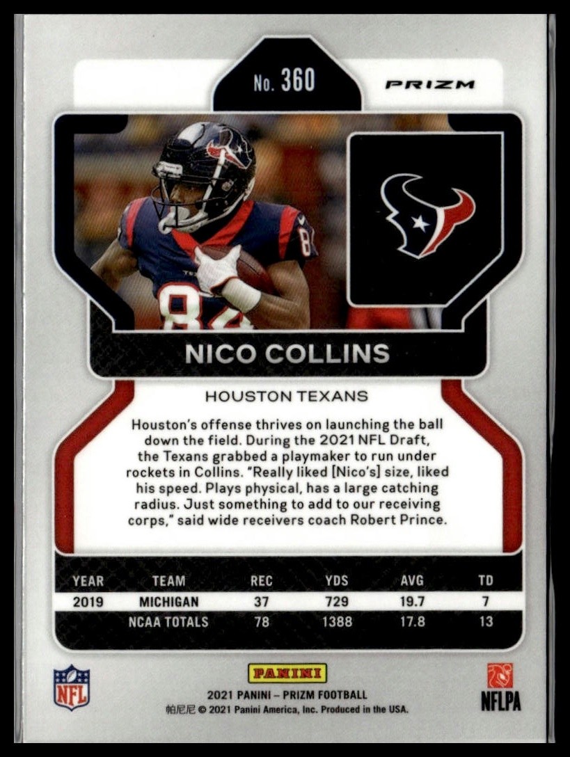 2021 Panini Prizm #360 Nico Collins Lazer RC