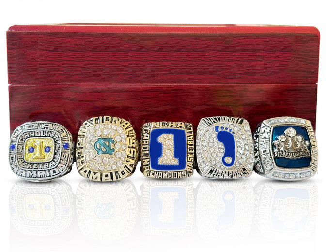 5PCS North Carolina Tar Heels 5x NCAA Basketball Championship Ring Set W box