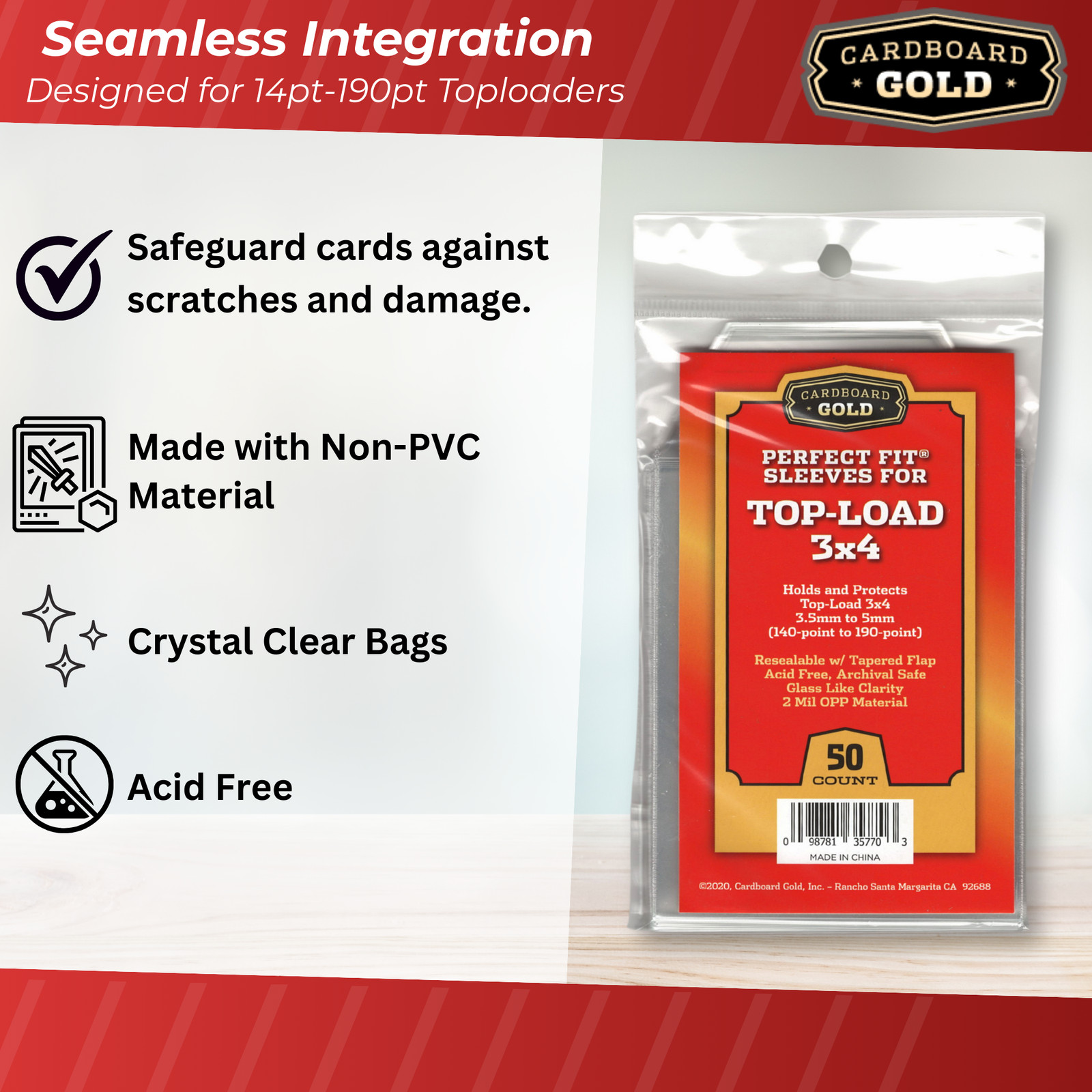 Perfect Fit Cover Sleeves for Toploaders 140pt-190pt Size – 50ct Pack
