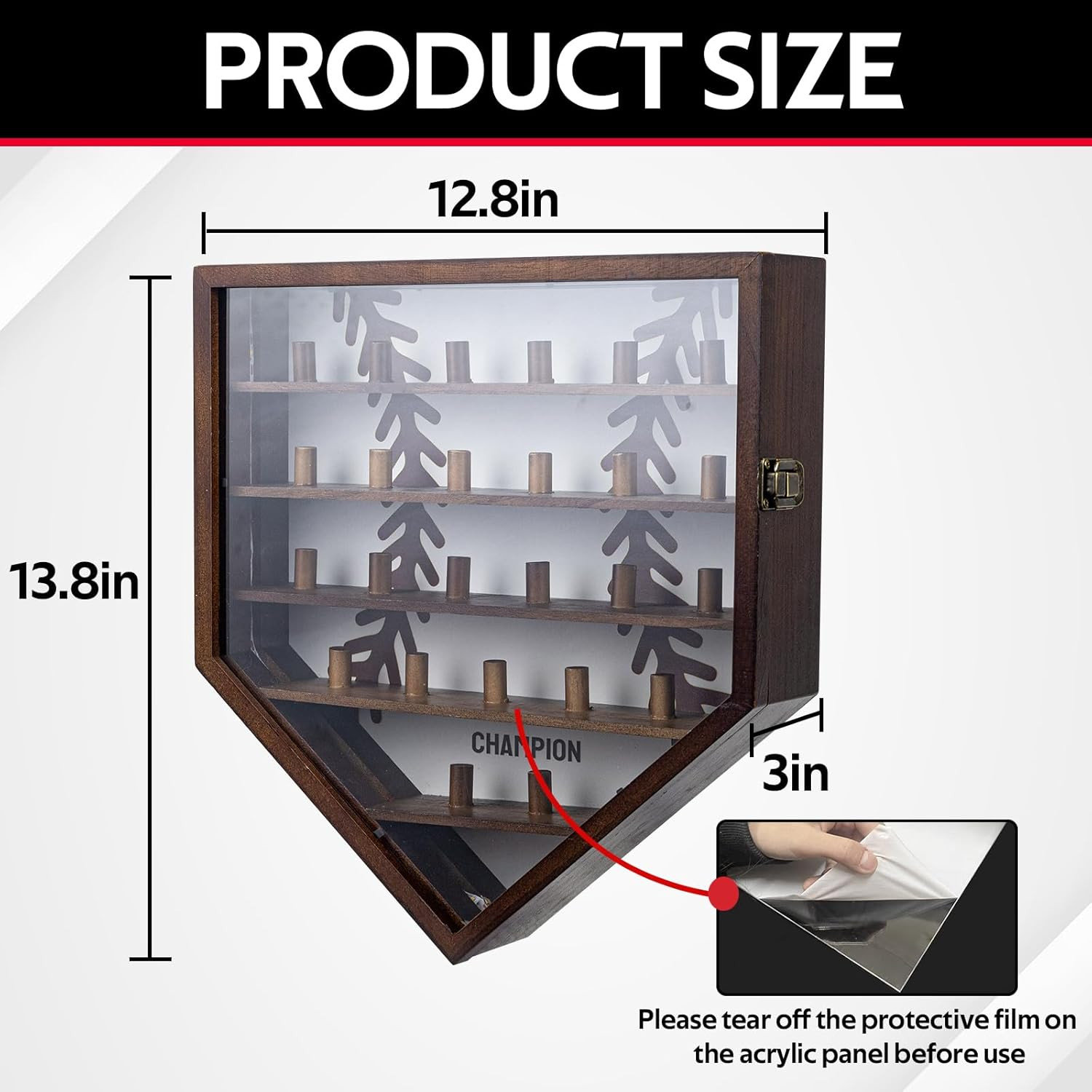 LED Baseball Ring Display Case for 25 Rings – Wall Mount Shadow Box