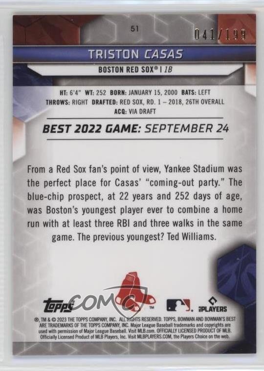 2023 Bowman’s Best Aqua Lava Refractor 41/199 Triston Casas #51 14sr