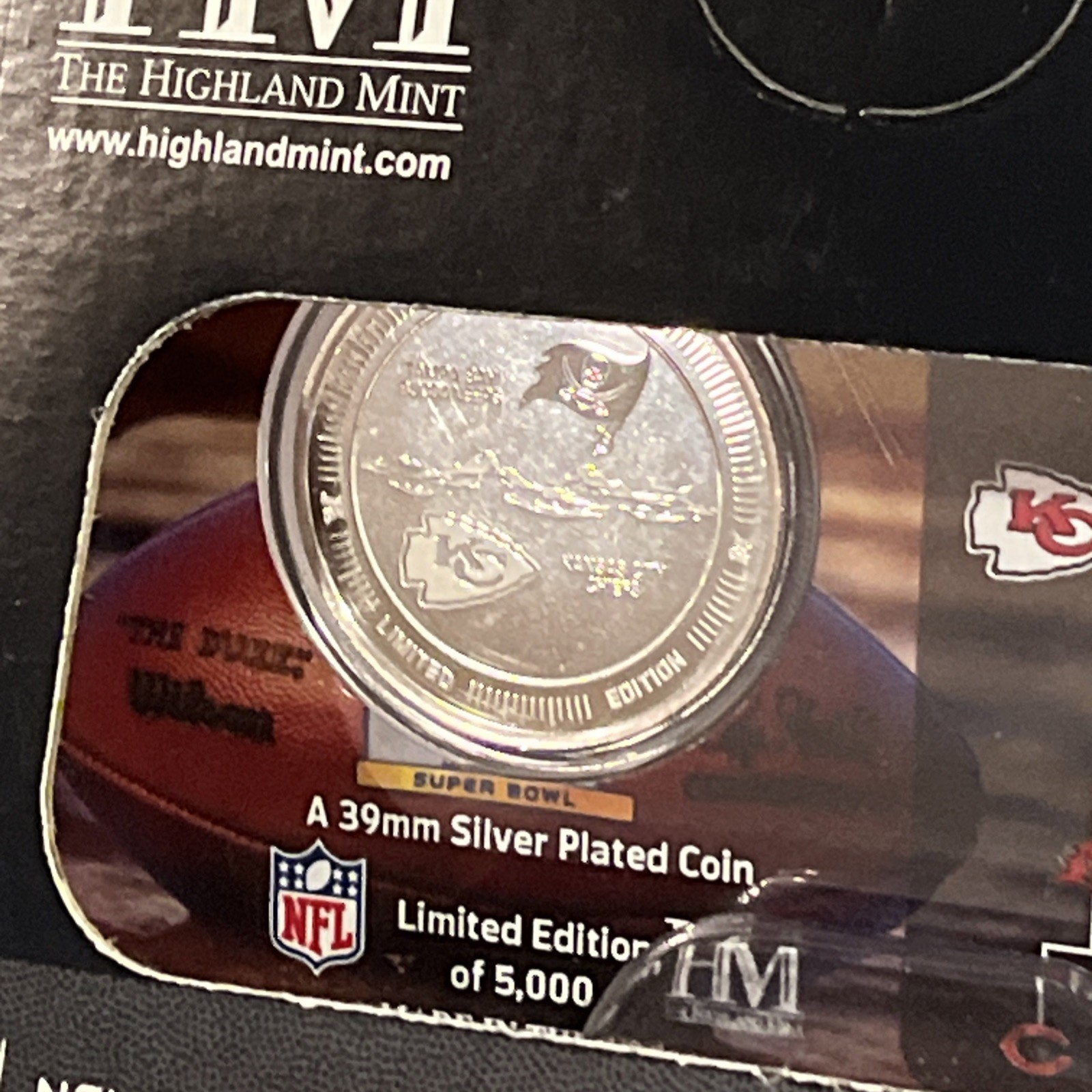 Highland Mint Super Bowl LV Chiefs VS Buccaneers Commemerative Coin Orig Pkg!!