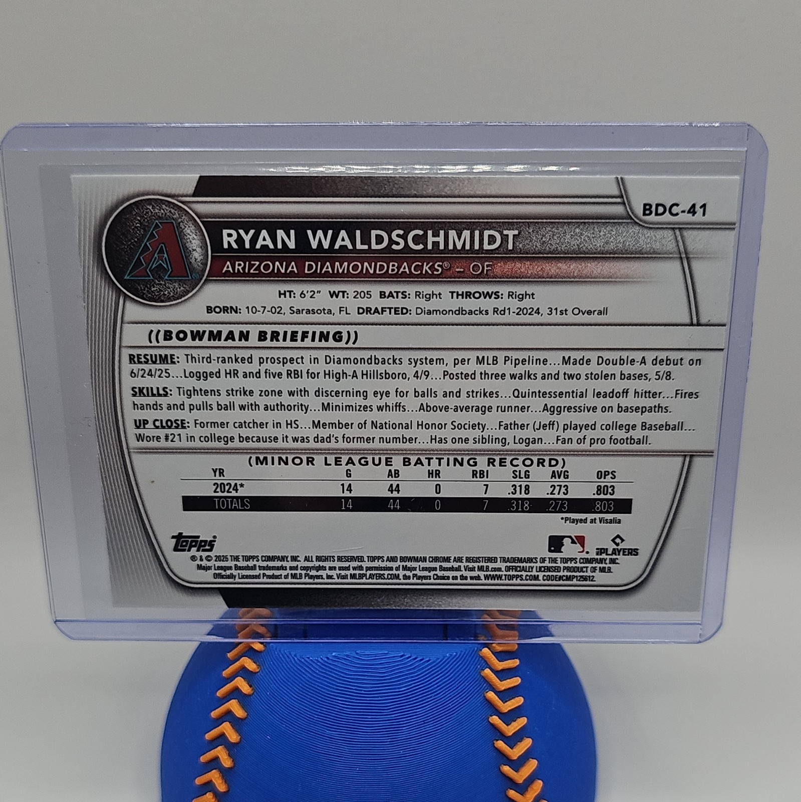 Topps 2025 Bowman Draft Chrome Ryan Waldschmidt BDC-41 Yellow Reptilian 58/75