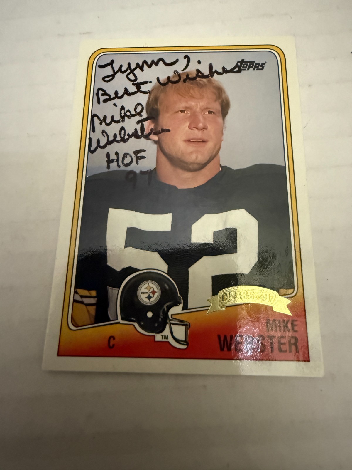 1997 Mike Webster Hof Pittsburgh Steelers Autographed Topps Football Card