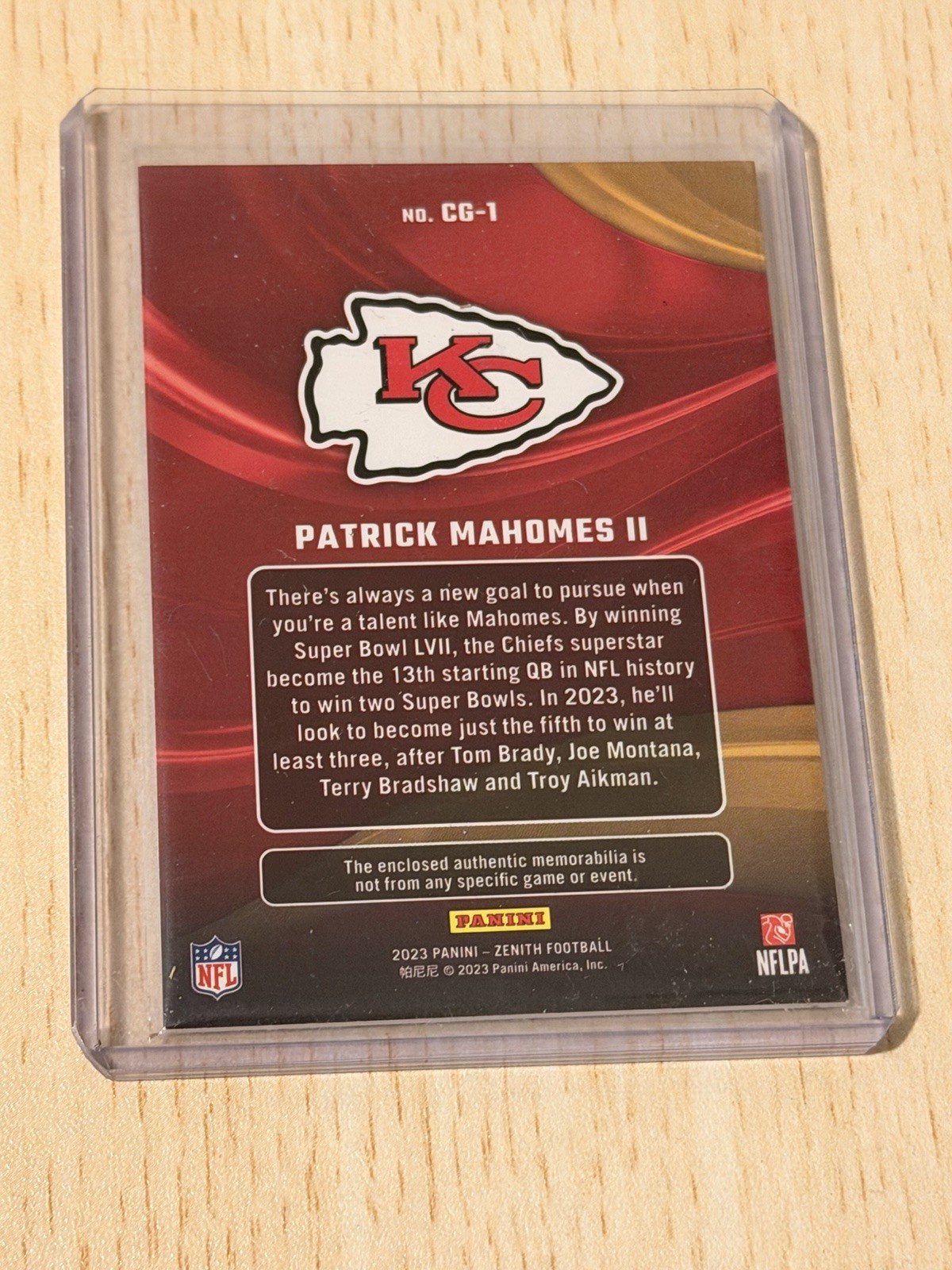 2023 Panini Zenith – Color Guard Patrick Mahomes II #CG-1 (MEM)