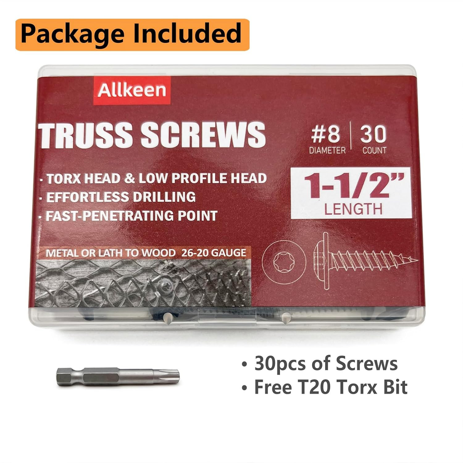 (30 Pcs) #8×1-1/2″ T20 Torx Head Wood Screws Self Tapping Black Truss Screws Rus