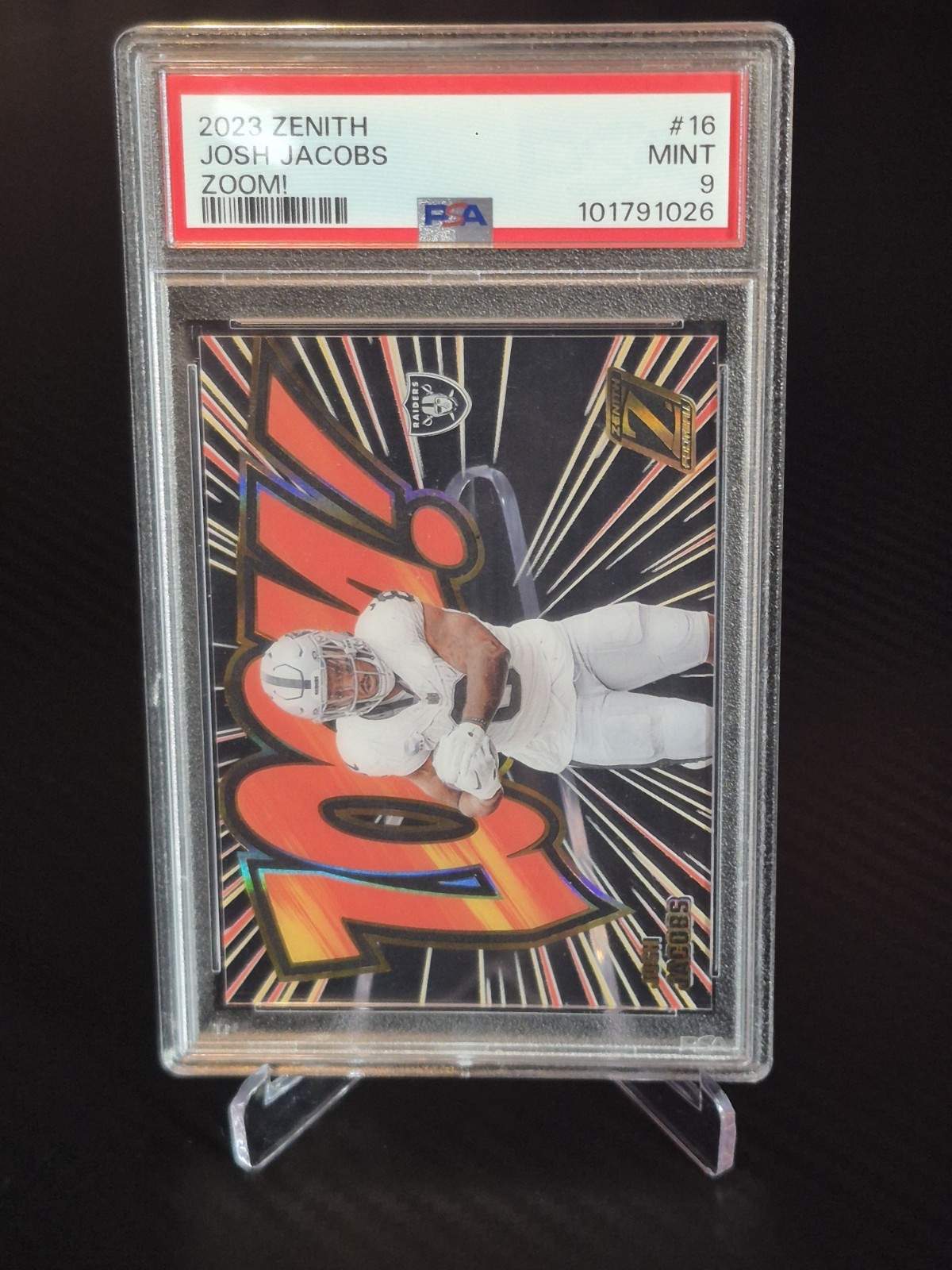 2023 Panini Zenith – Zoom! Josh Jacobs #16 SSP CASE HIT