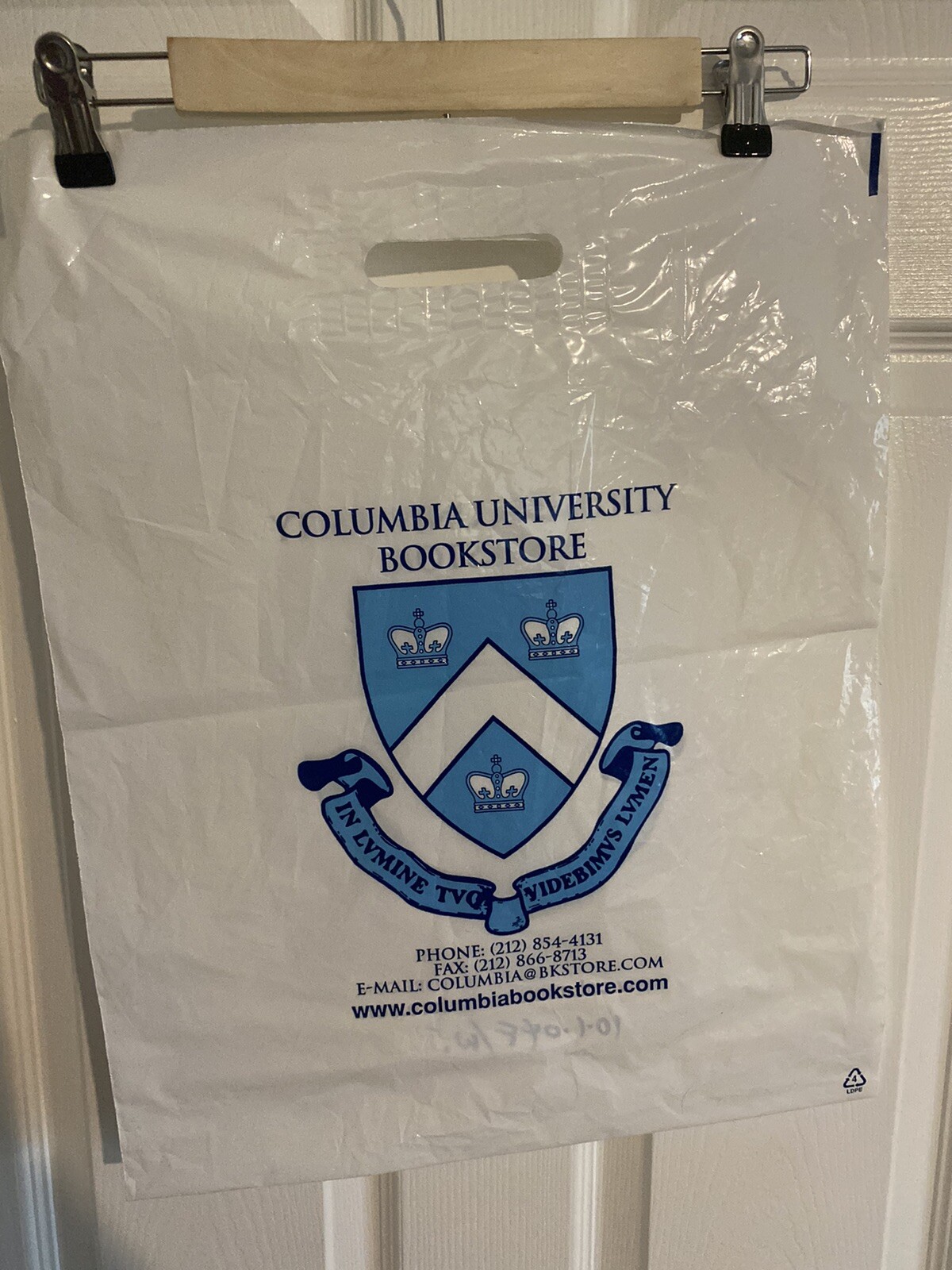 Columbia University Bookstore Disposable Plastic Bag 20″x16″ White Shopping Bag