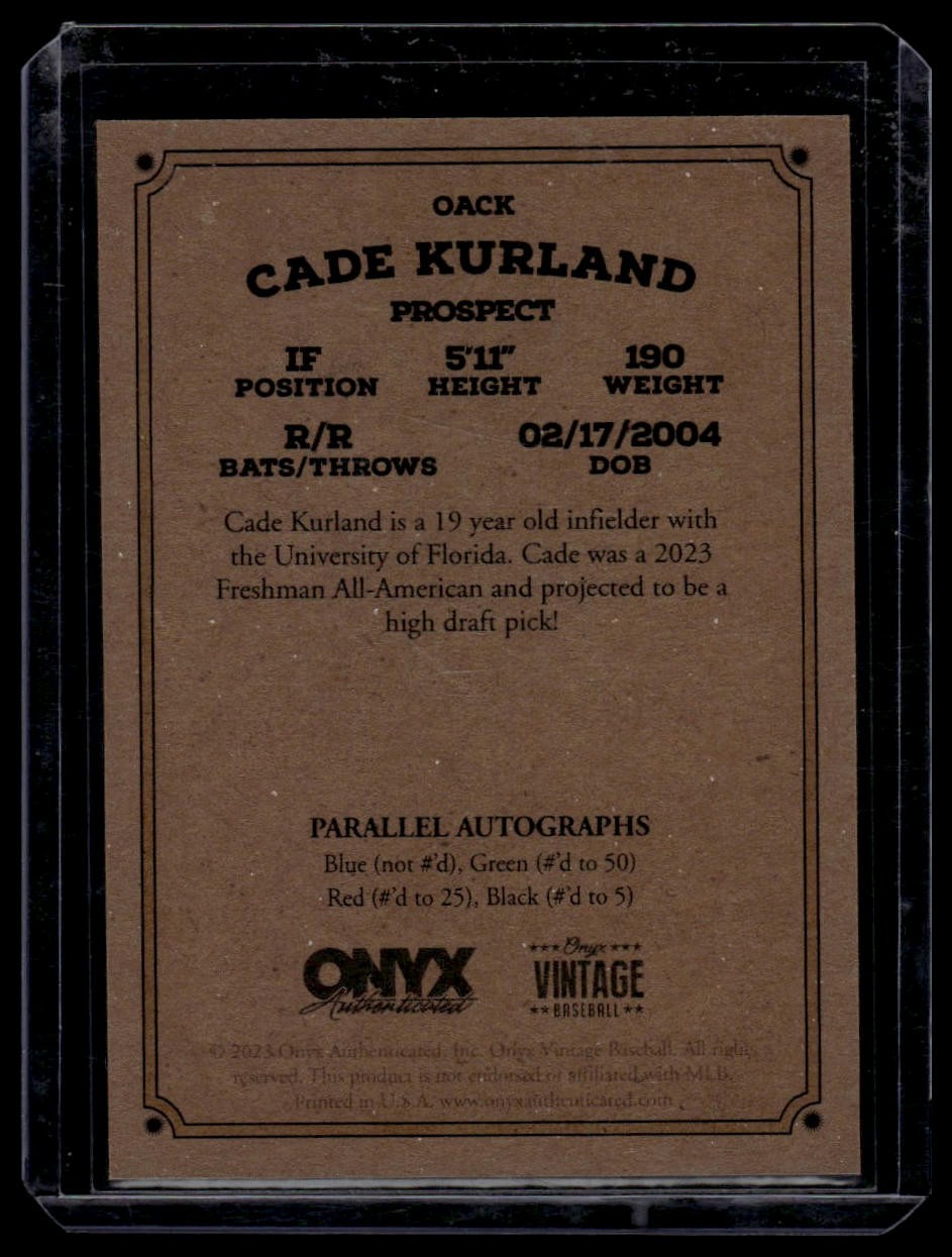 2023 Onyx Vintage Extended #OACK Cade Kurland Blue Signatures