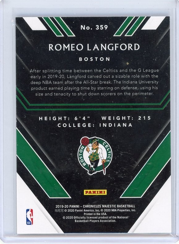 2019-20 Panini Chronicles – Majestic Romeo Langford #359 Blue /99 (RC)