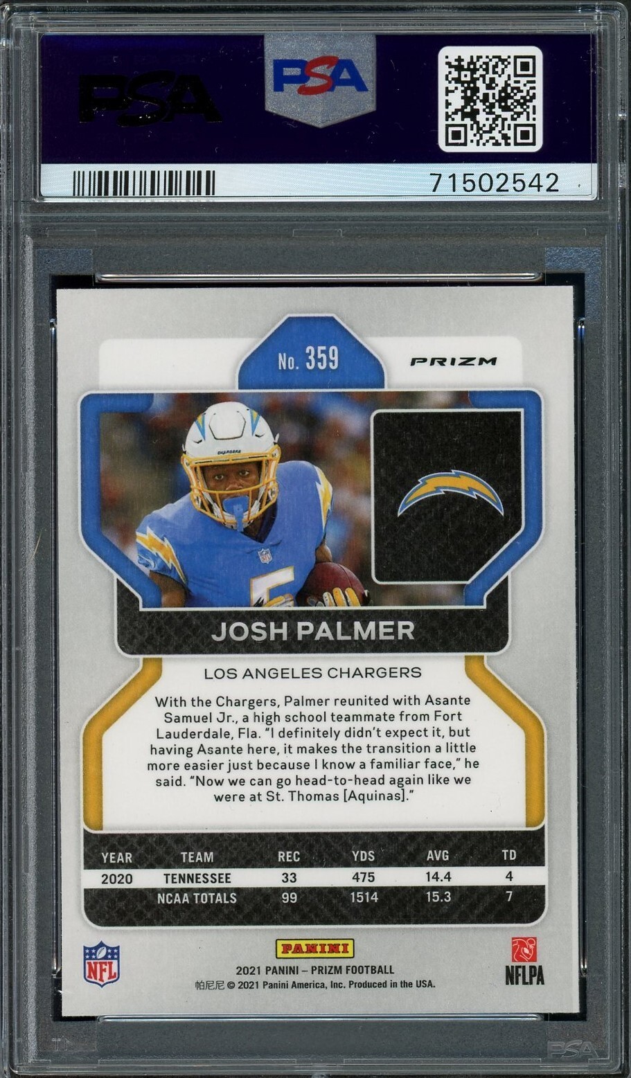 2021 Panini Prizm Josh Palmer Snakeskin PSA 10 #359 SSP Case Hit