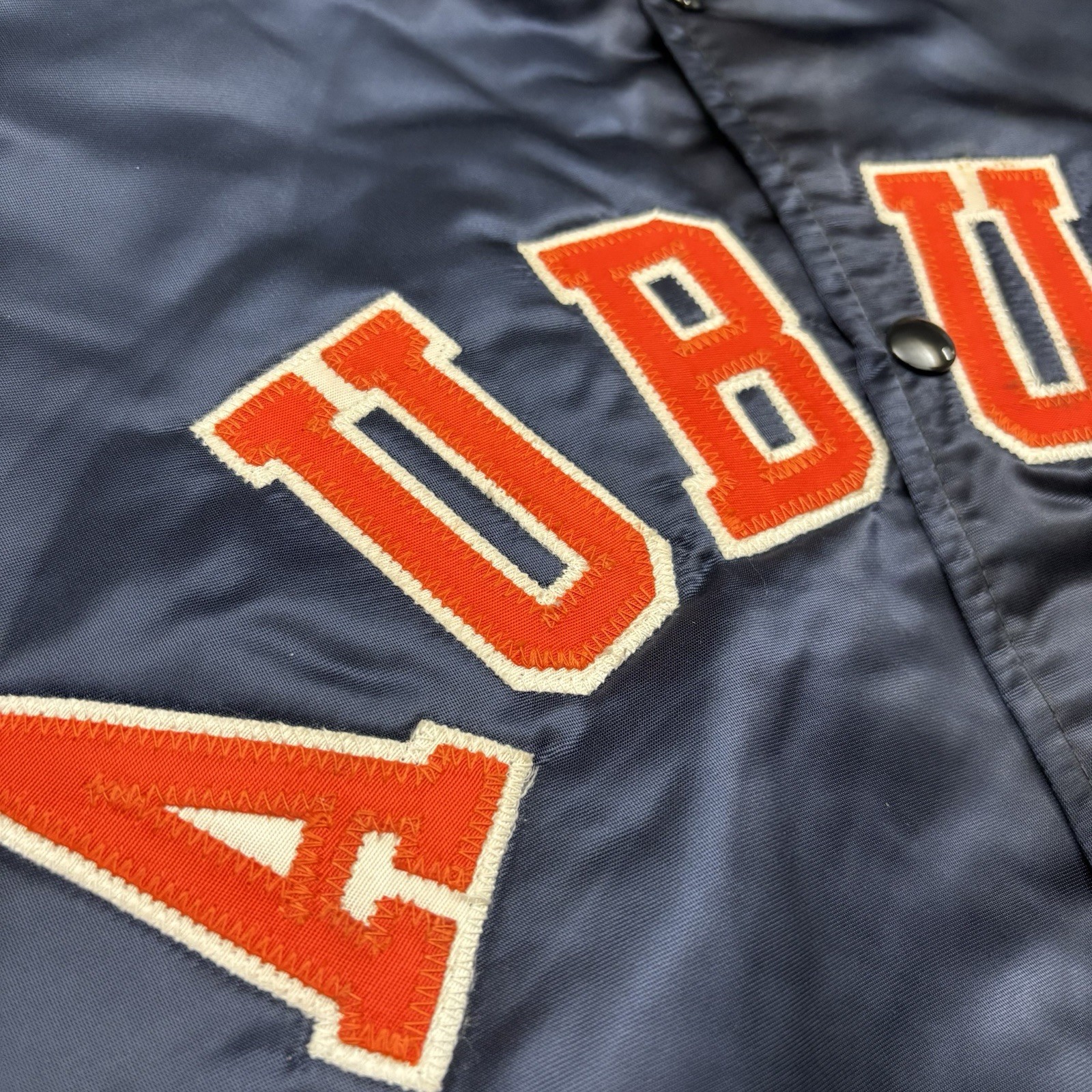 Vintage 80s Auburn Tigers Jacket Mens XL Blue Satin Bomber Sewn Quilted USA NCAA