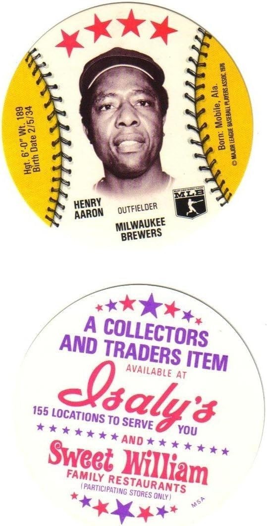 1976 Isaly’s/SWEET WILLIAM-HANK AARON Baseball Card/Disc-HOF -FREE S&H