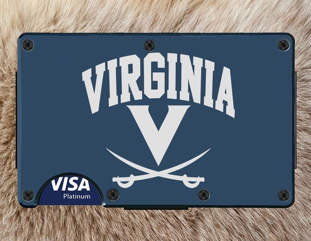 Virginia Cavaliers Engraved Titanium Carbon Fiber Blue RFID Blocking Wallet D7