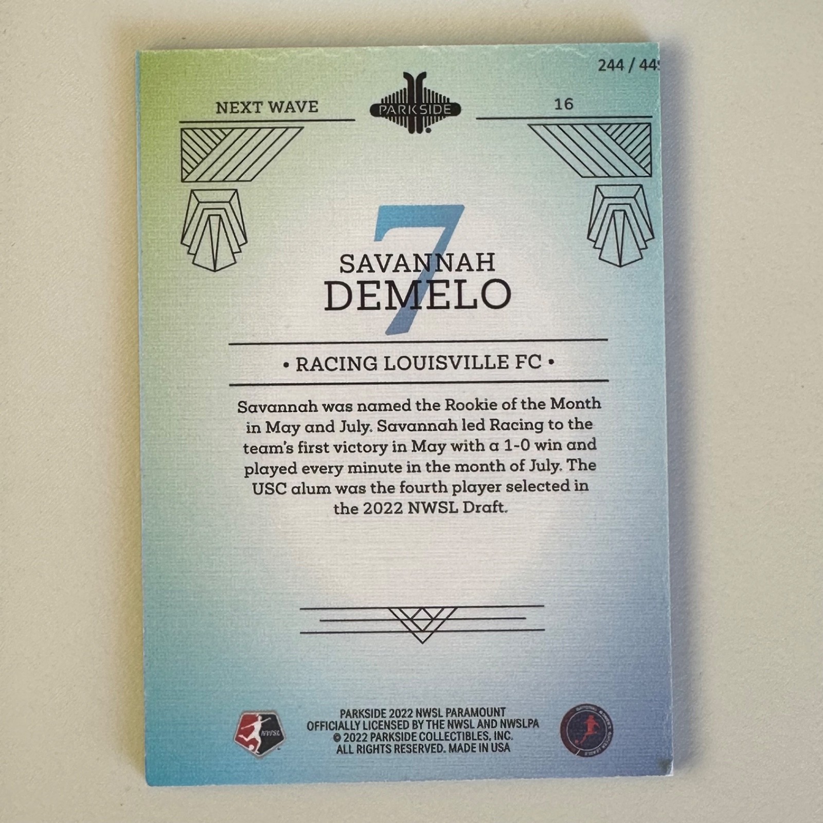 SAVANNAH DEMELO 244/449 Next Wave #16 – 2022 Parkside NWSL Paramount Louisville