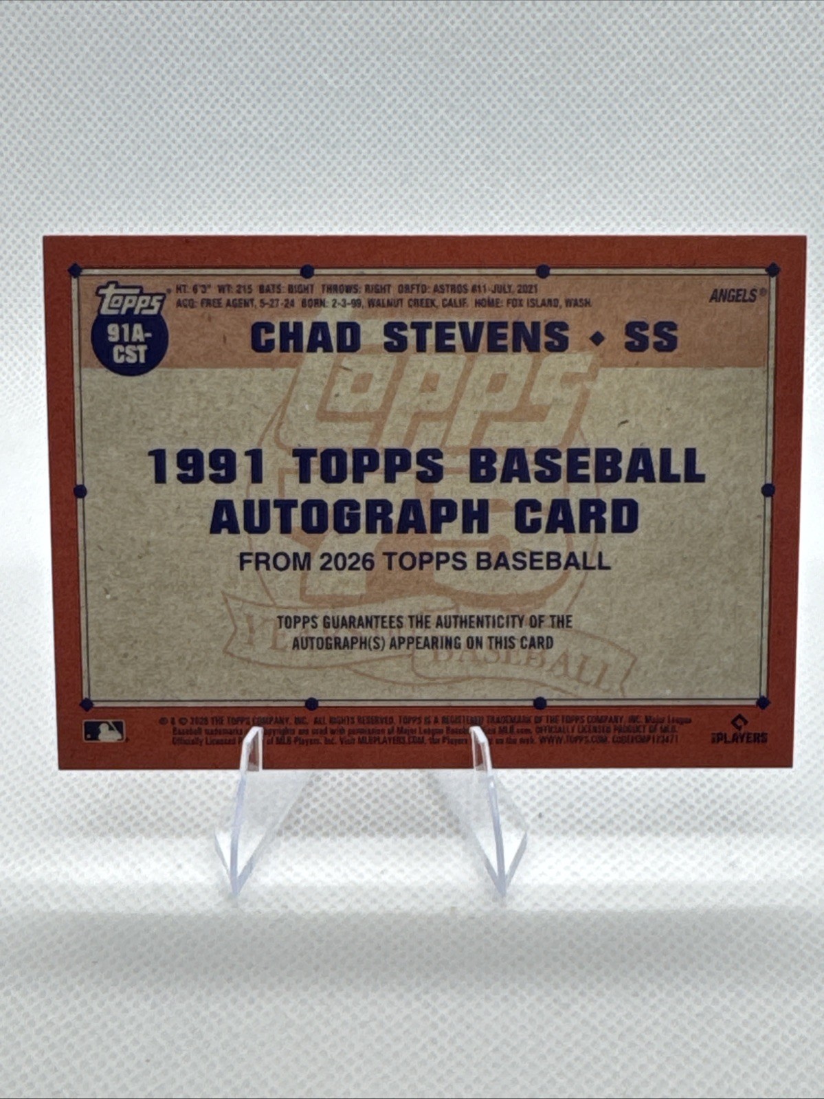 2026 Topps Series 1 Chad Stevens Angels Rookie Autograph #91A-CST