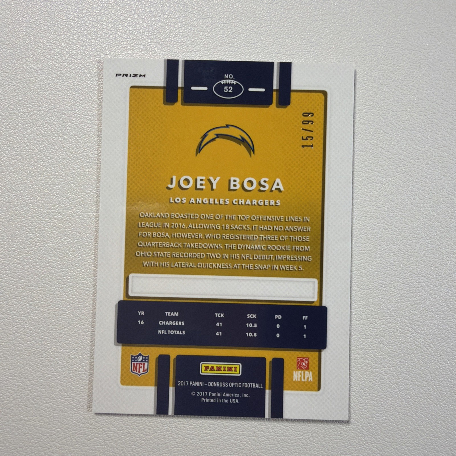 Joey Bosa 2017 Donruss Optic #52 Red Prizm /99
