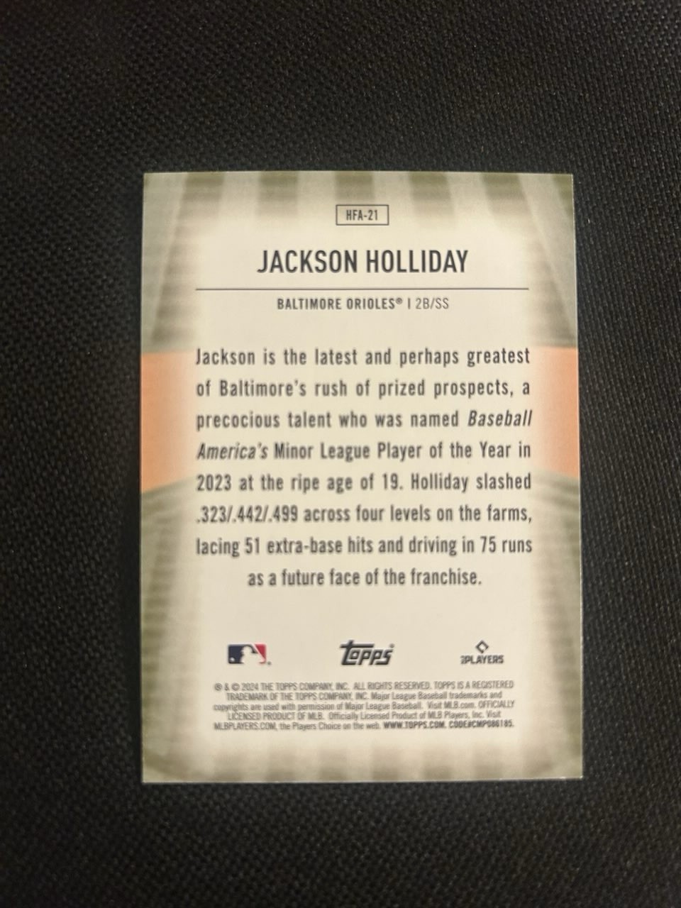 2024 Topps Update Series Home Field Advantage Jackson Holliday Rookie Chase Pack