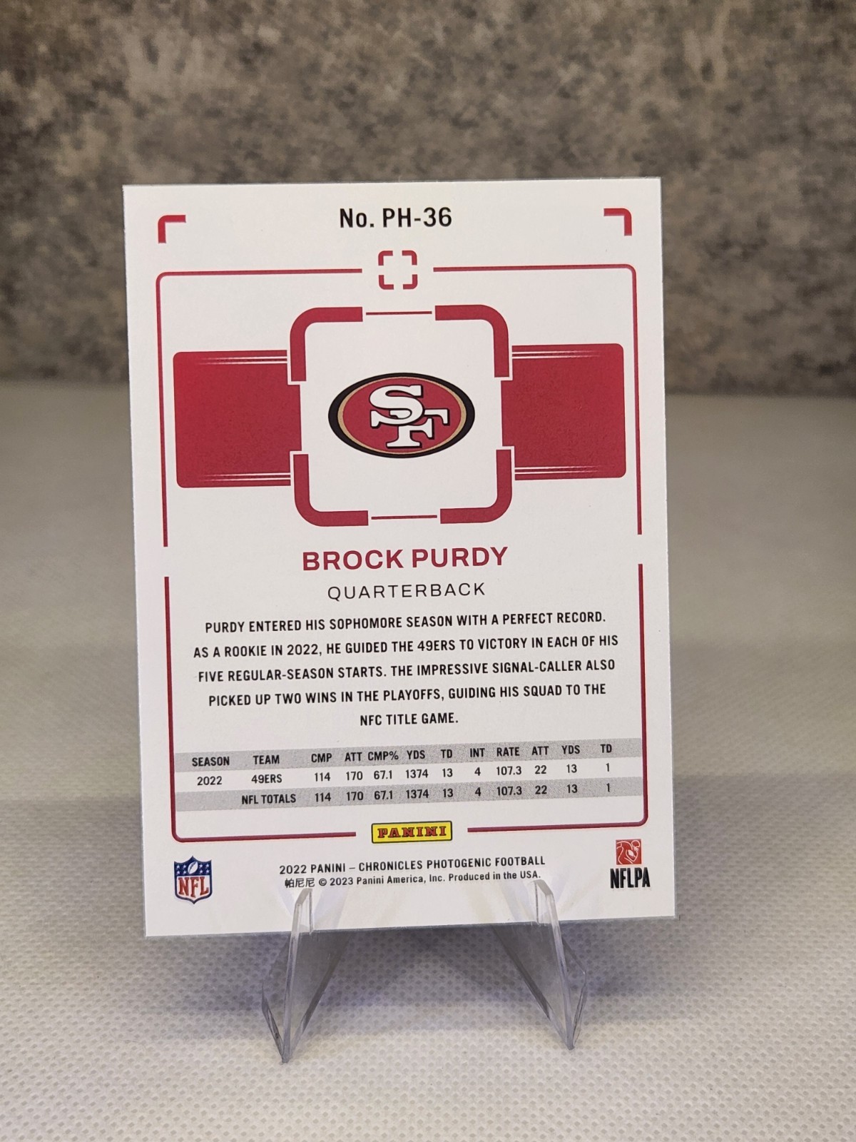 2022 Chronicles Photogenic Brock Purdy Rookie #PH-36 San Francisco 49ers 1