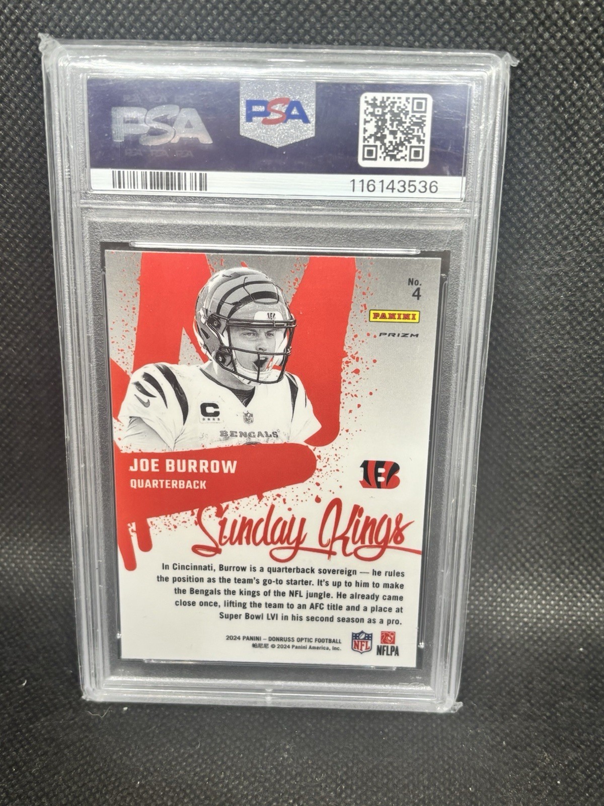 2024 Panini Donruss Optic Joe Burrow Sunday Kings #4 PSA 10