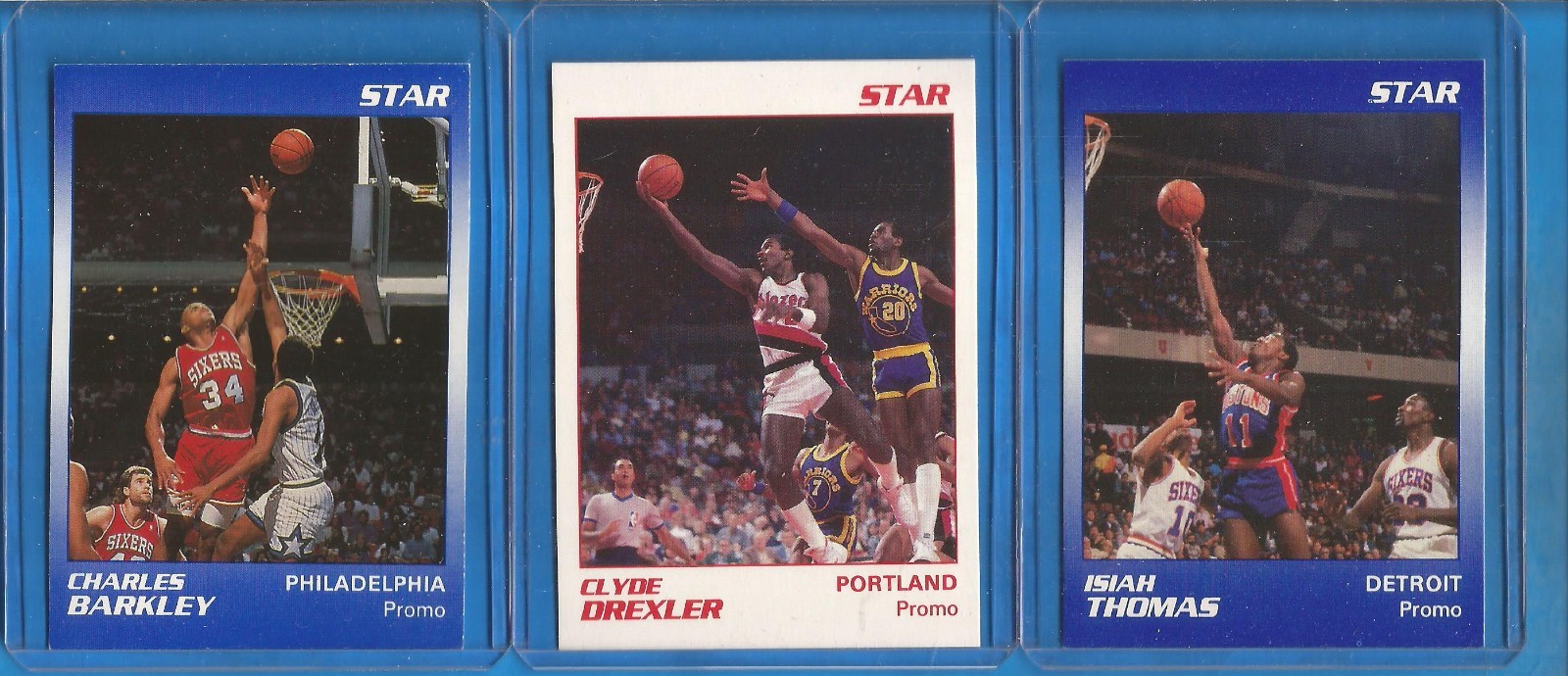 (3) 1990 STAR COMPANY BASKETBALL “PROMO CARDS” (NM) BARKLEY-DREXLER-THOMAS