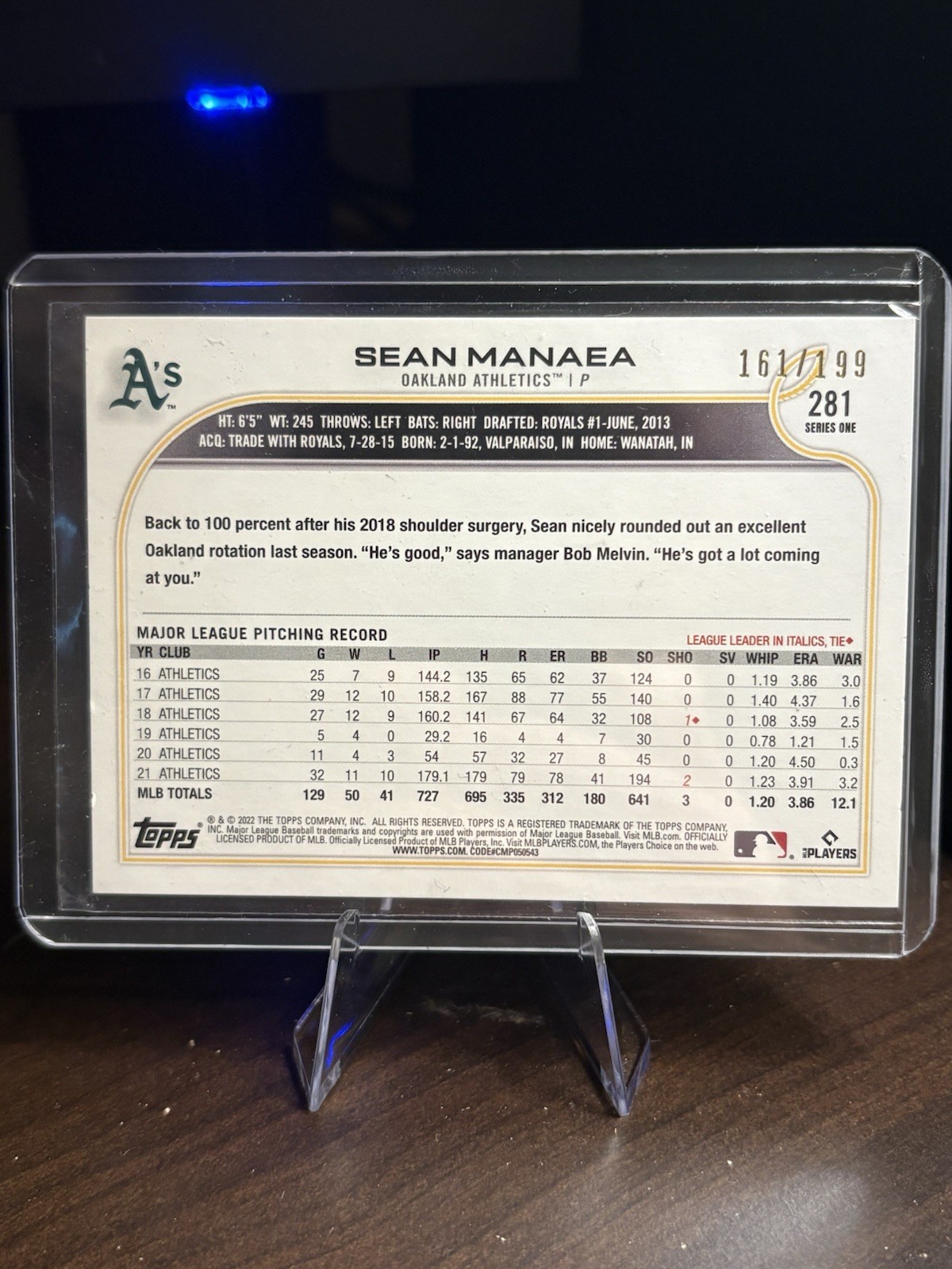 Topps 2022 Series 1 Red Foil Sean Manaea Athletics #281 /199