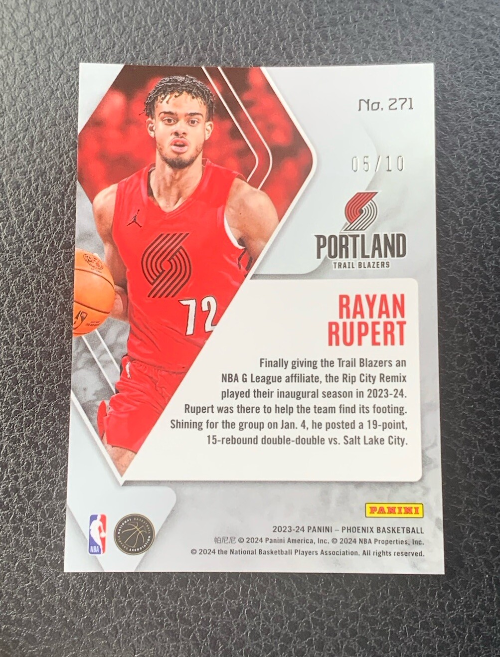2023-24 PHOENIX RAYAN RUPERT ROOKIE GOLD TRAIL BLAZERS #271 RC /10