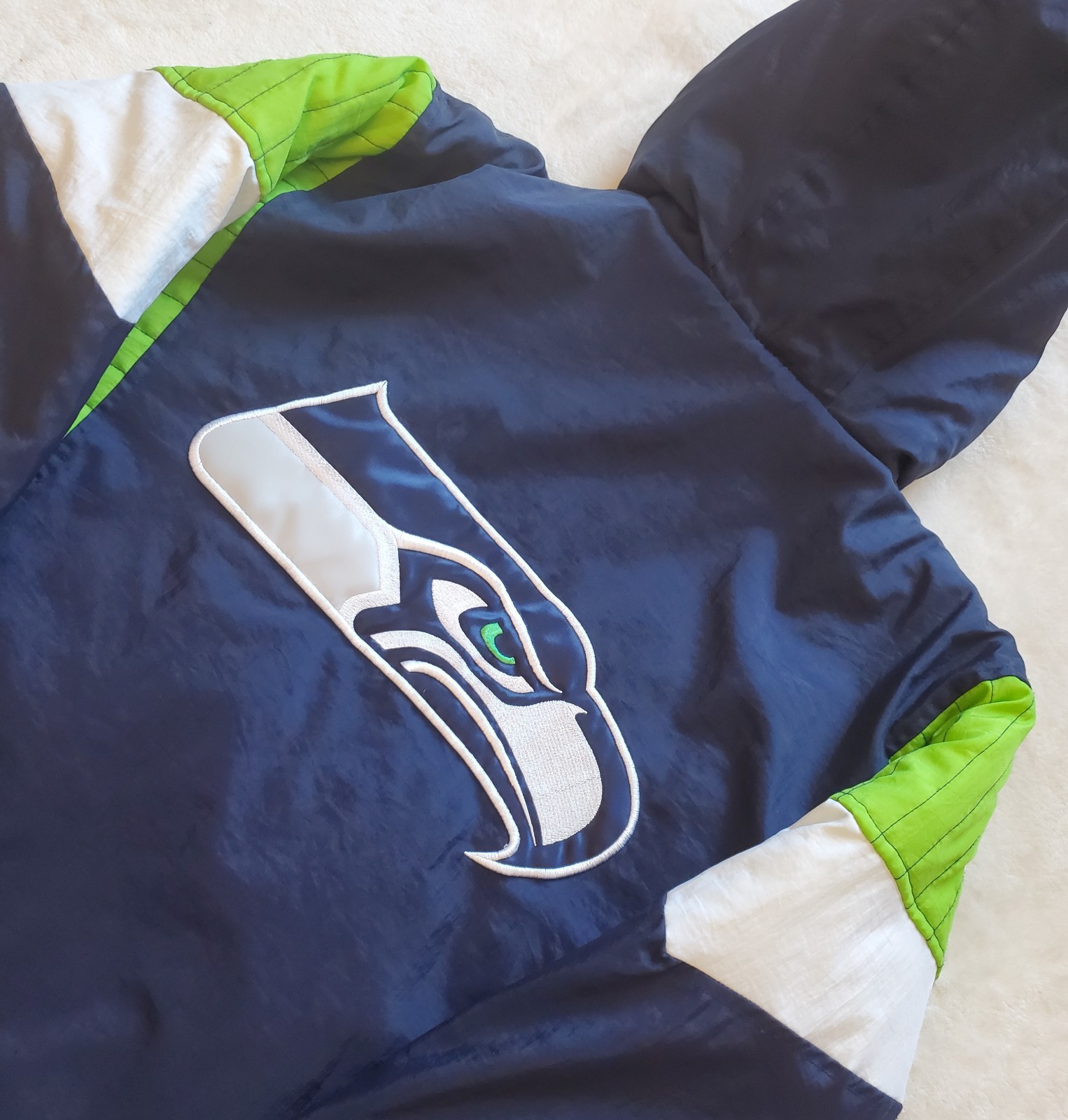 Seattle Seahawks Starter Jacket 1/2 Zip Parka 🦘 Pouch Quilt Line Sz Med 🏆🏆🏆