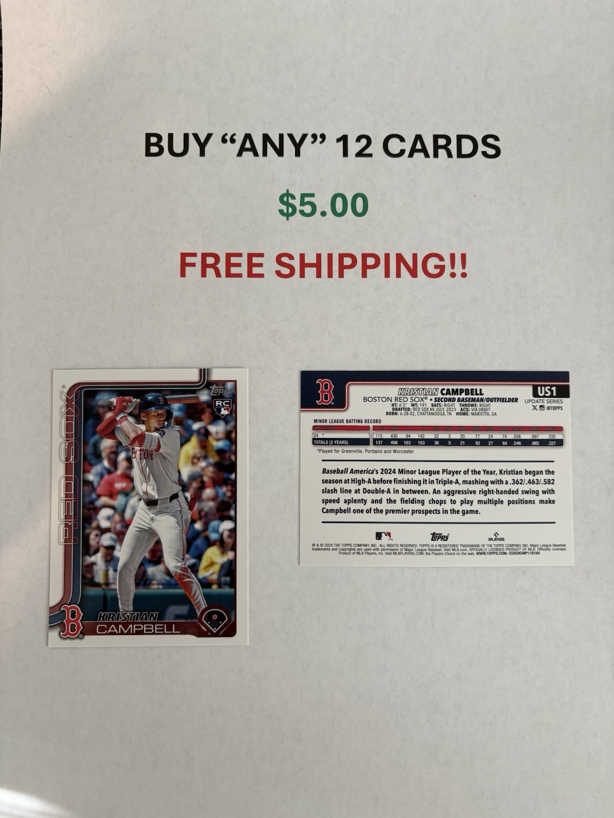 2025 Topps Update Baseball,Cards 1-175 ,Buy “ANY” 12 Cards, $5.00 ,Free Ship!!