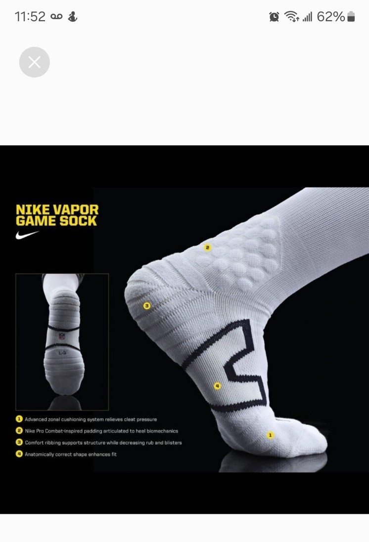 NIKE Vapor Team Issued White Compression Crew Style Socks L-XL NWOT PSX298