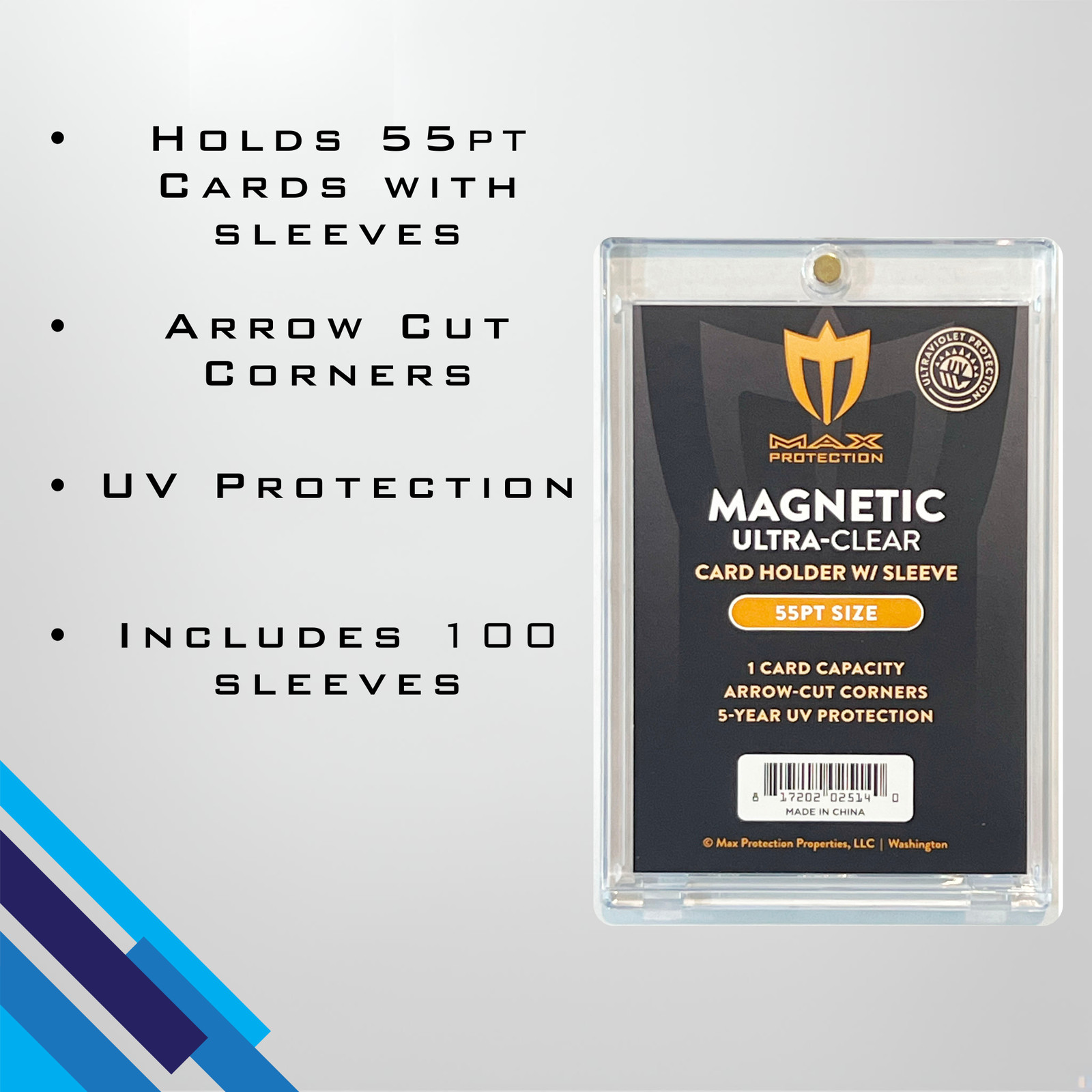 25ct Max Pro UV Ultra Clear Magnetic Card Holder 55pt w/Sleeve Size plus Sleeves