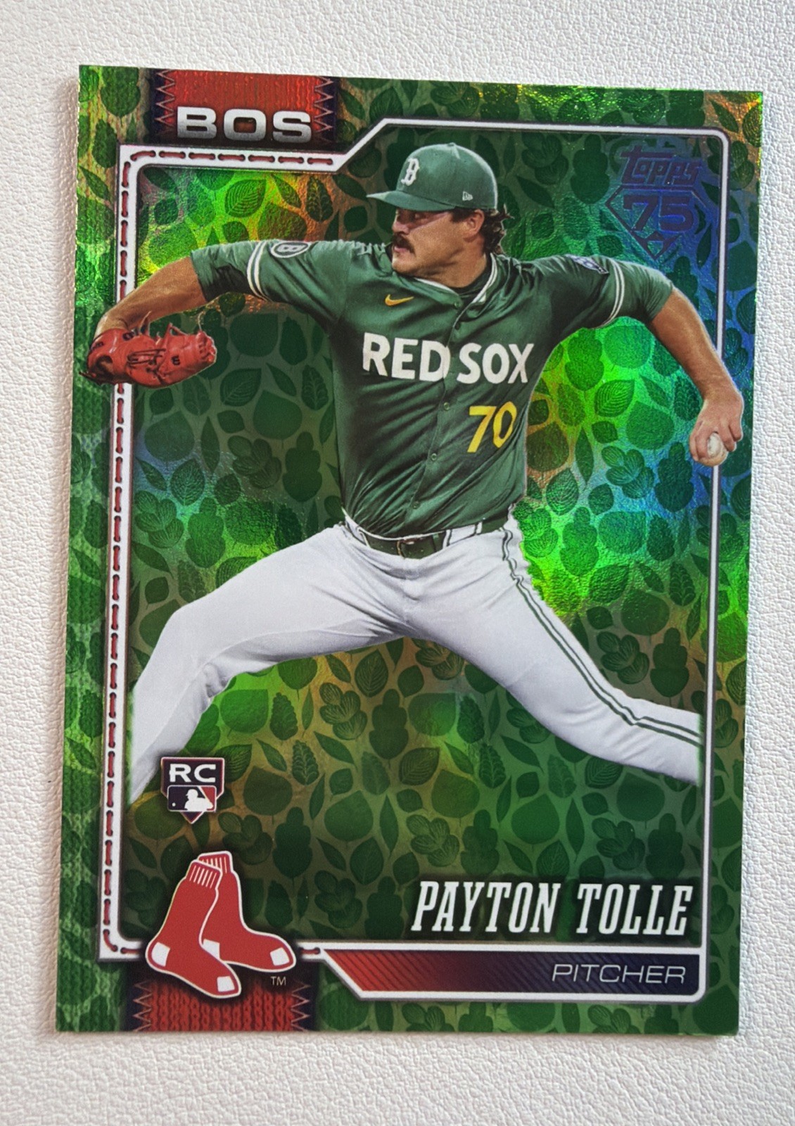 Peyton Tolle 2026 Topps Series 1 Green Holiday Foil RC #15 Boston Red Sox Rookie