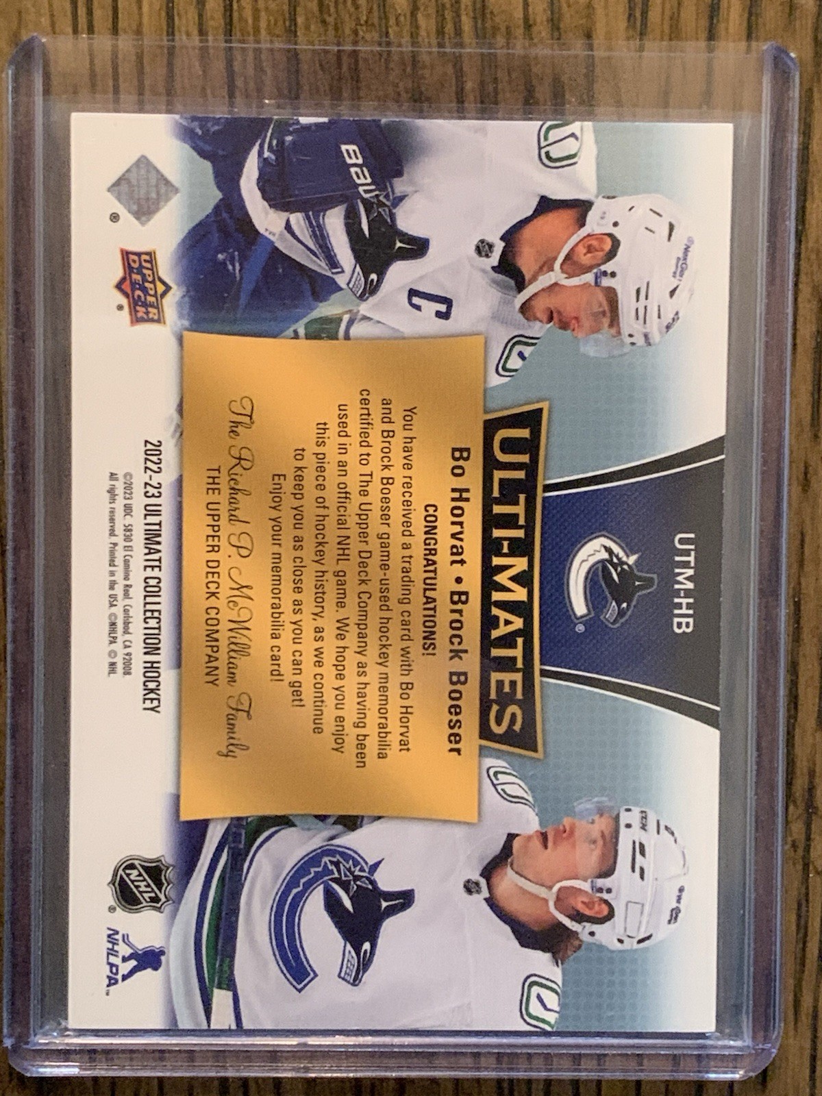 22-23 Ultimate Collection- Ulti-Mates Patch Bo Horvat / Brock Boeser #UTM-HB /35