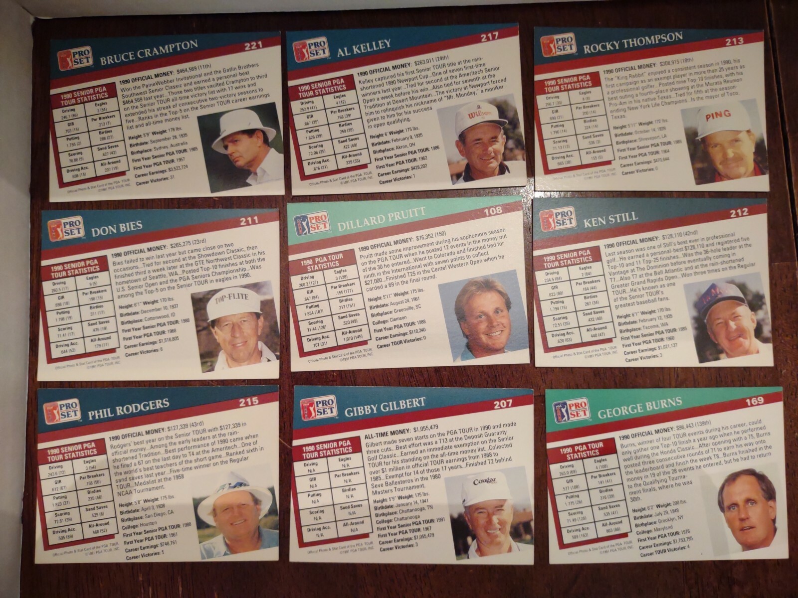 1991 Pro Set Official PGA Tour Cards Lot of 9 (See pics for names and numbers)