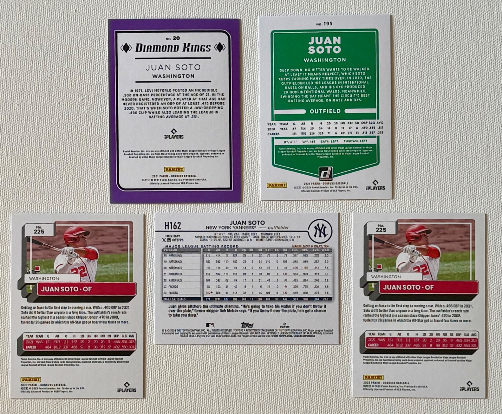 (5) Juan Soto HOF LOT Topps Holiday SP Necklace Donruss RED /2021 Holo /2022 DK