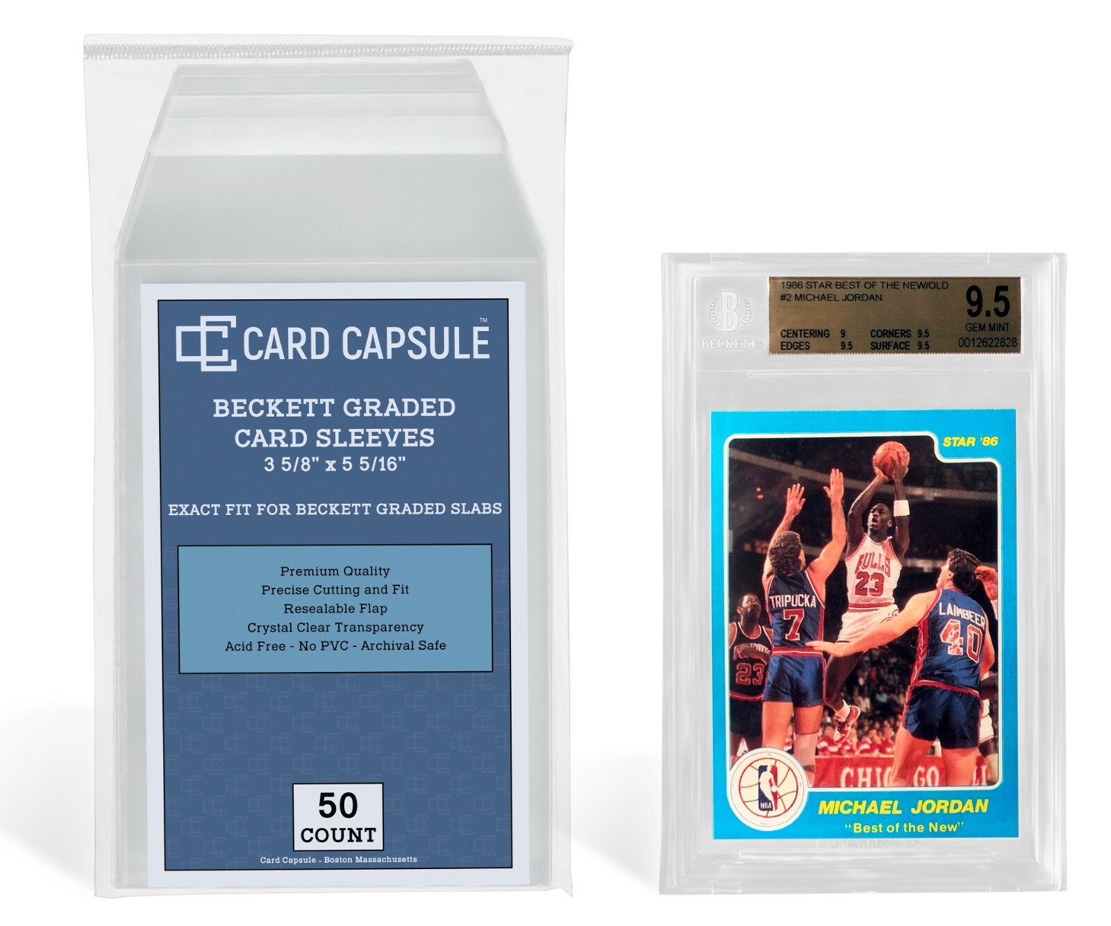 50 Count Graded Card Sleeves Exact Fit for BGS Graded Cards Resealable Sleeves